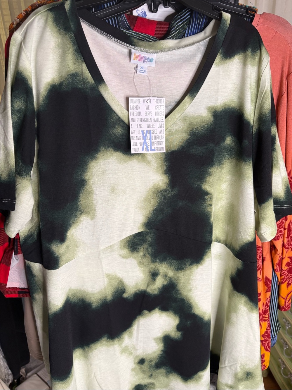 LuLaRoe Black & Olive Green Short Sleeve V-Neck Tee
